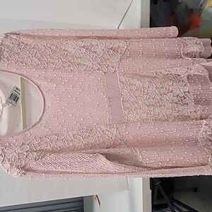 Indigo Soul Women's Lined Lace Layered Tunic 2XL Sequin Detail Long Sleeves Pink